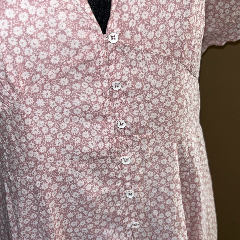 EUC In Loom Soft Pink & White Lined Elise Collared Floral Dress Balloon Sleeve L - Picture 3 of 9